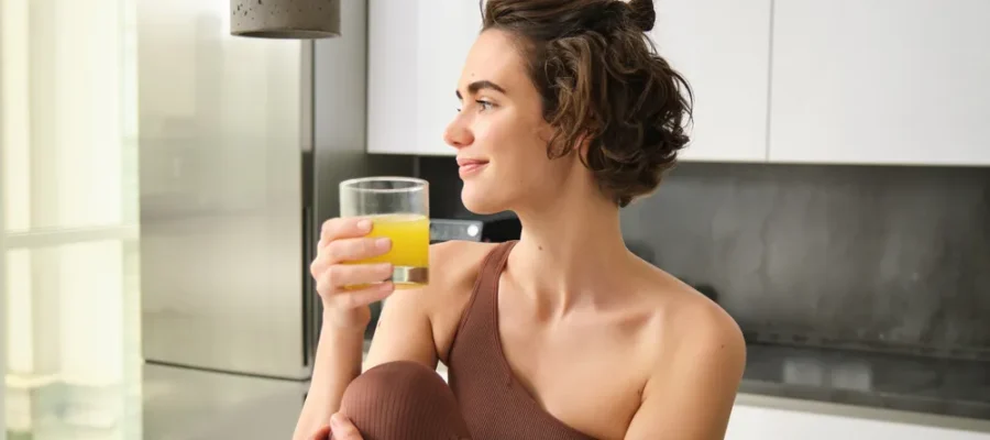 mujer bebe un cóctel adelgazante
